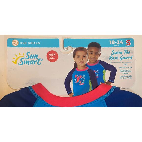 2pr. New Boys & Girls Swim Tee Rash Guard Lobster Theme Sm. 18-24 Months SPF 50+ - Picture 4 of 5